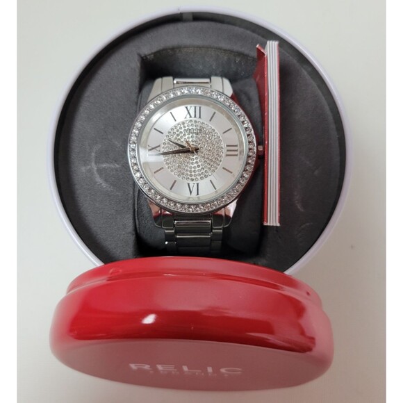 Relic Womens ZR12180 Karsen Silver Tone‎ Watch w. Crystal Accents - Picture 1 of 10